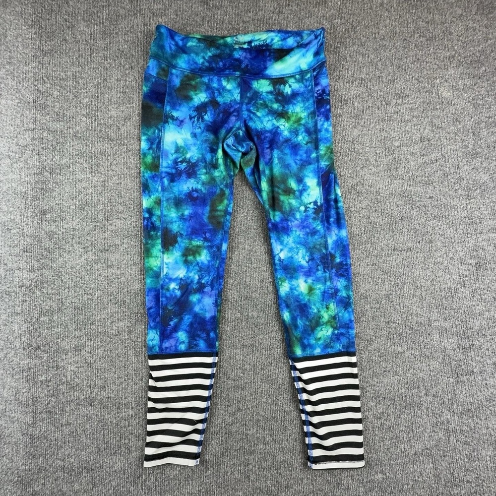 C9 Champion Leggings Womens Large Blue Tie Dye Ankle Stripe DUODRY+ P9990-02R